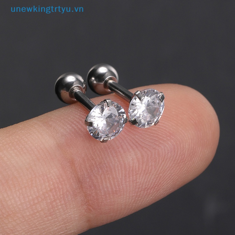 Unewtyu 1 Đôi Khuyên Tai Xỏ Lỗ Bằng Thép Không Gỉ Đính Đá zircon Đơn Giản Thời Trang Cho Nữ vn