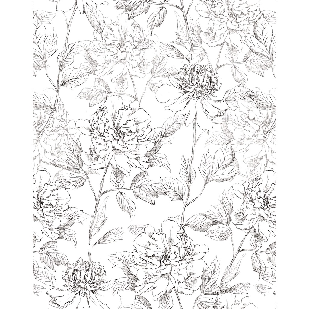 Đen Giấy Dán Tường Tự Dính Họa Tiết Hoa Mẫu Đơn 17.3 "x 39.4" Trang Trí Nội Thất