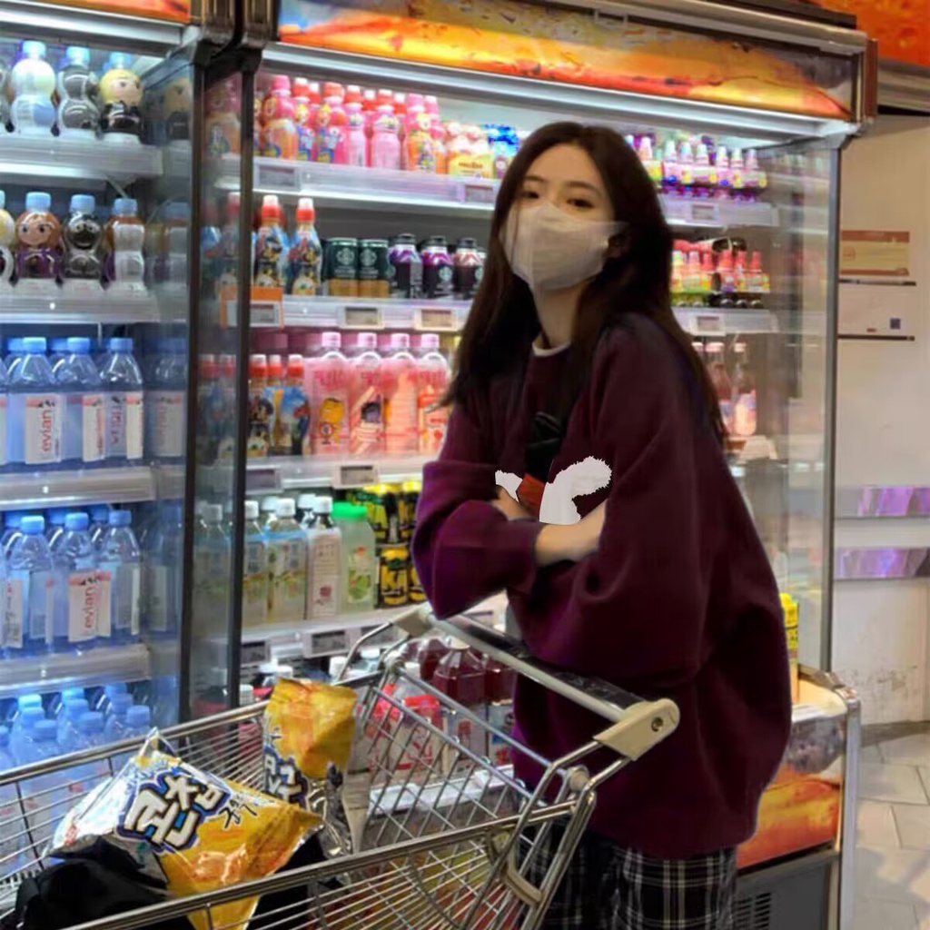 Áo sweater Áo nỉ dài tay Áo Thun Nỉ Tay Dài Cổ Tròn Dáng Rộng In Hình Cô Gái Phong Cách Thời Trang