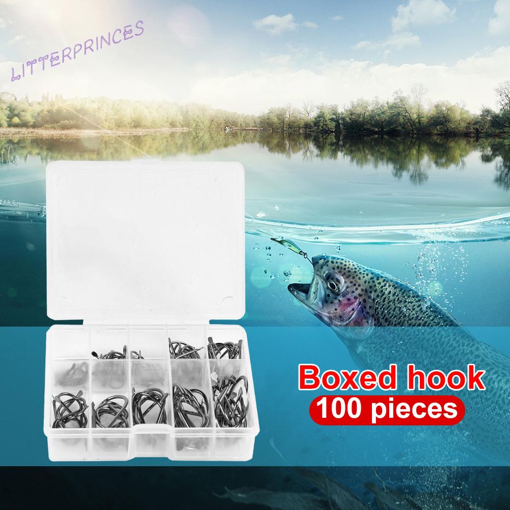 Hộp 100 Lưỡi Câu Cá Màu Đen Bằng Thép