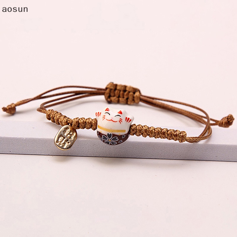 Aosun Vòng Đeo Tay Hình Chú Mèo May Mắn Bằng Gốm Dệt Tay Cho Cặp Đôi