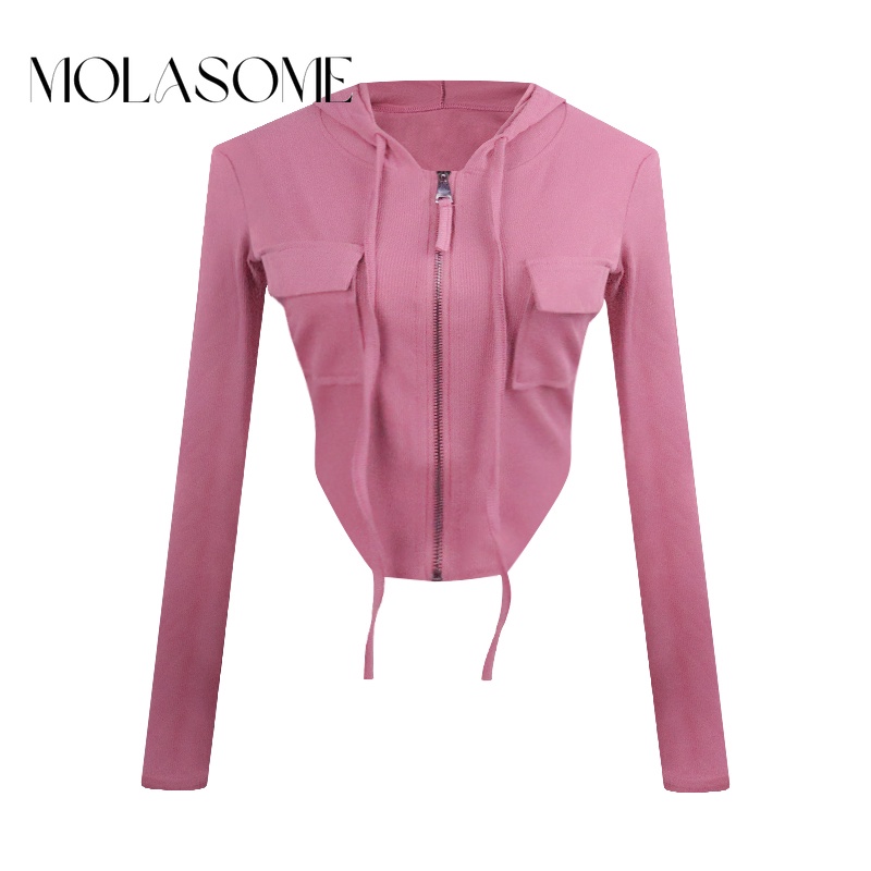 Polaroisome Áo Khoác cardigan Có Mũ Trùm Dài Tay Màu Trơn Thời Trang 2023 Cho Nữ