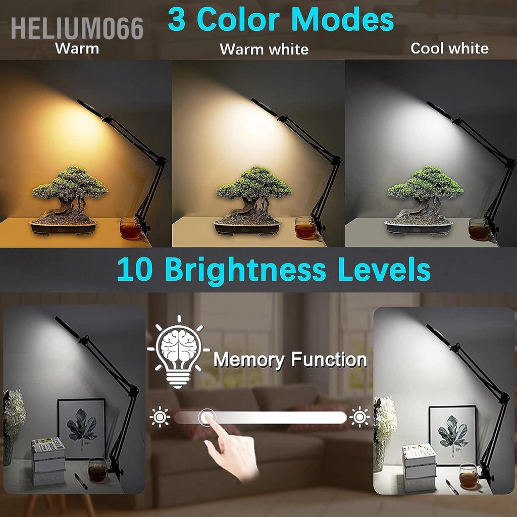 Kính lúp 10X có đèn để bàn phóng đại kẹp 3 chế độ màu Đèn LED thể điều chỉnh sáng vô cấp đen nhạt Helium066
