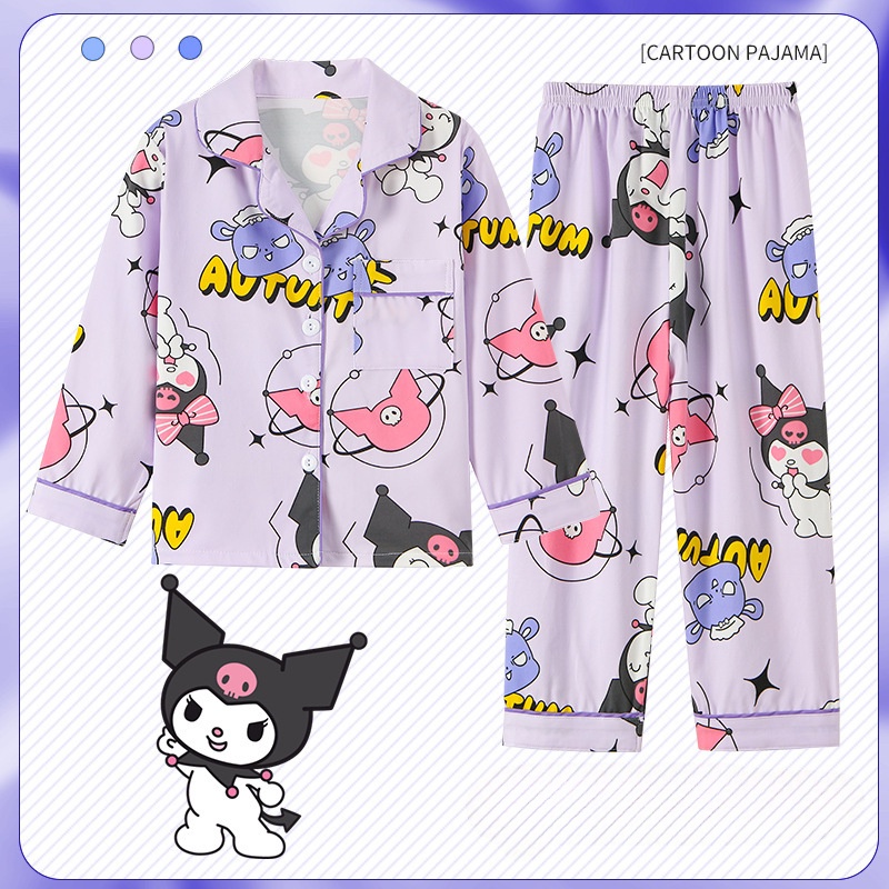 Bé Gái Kawaii Sanrio Bộ Đồ Ngủ Cinnamoroll Kuromi My Melody Trẻ Em Dài Tay Bộ Đồ Ngủ Bộ Đồ Ngủ Trẻ Em Homewear Quần Áo