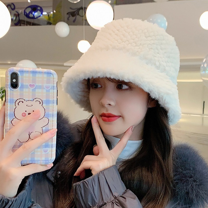 Mũ Xô panama Lót Nhung Dày Dặn Mềm Mại Chống Gió Màu Trơn Ấm Áp Mùa Thu Đông Cho Nữ