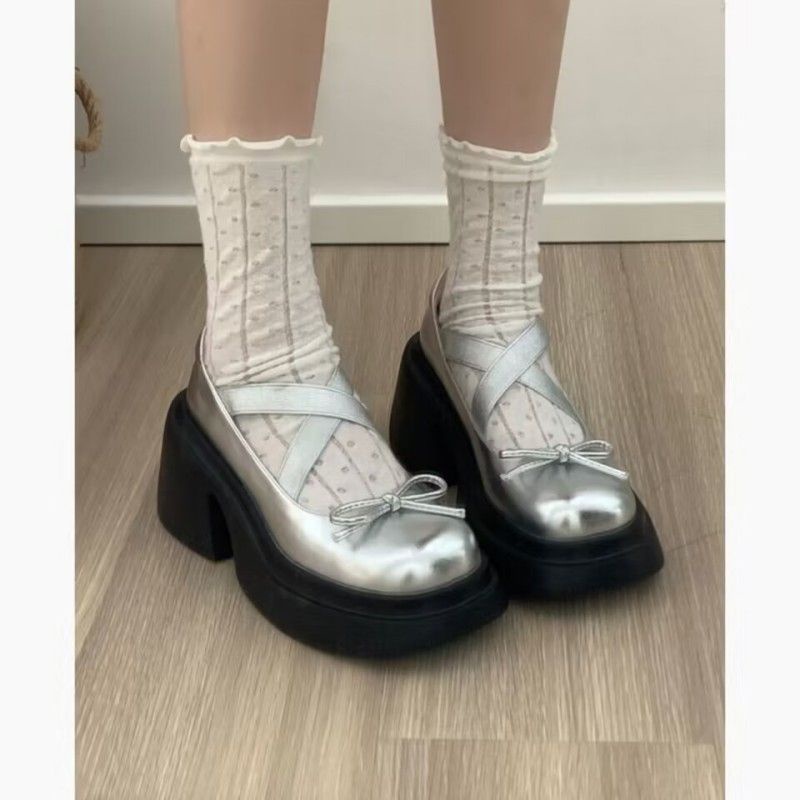 One more shoes⭐Mary jane Giày Đế Xuồng Dày Dặn Quai Chéo Thắt Nơ Thời Trang Xuân Hè Thu Cho Nữ