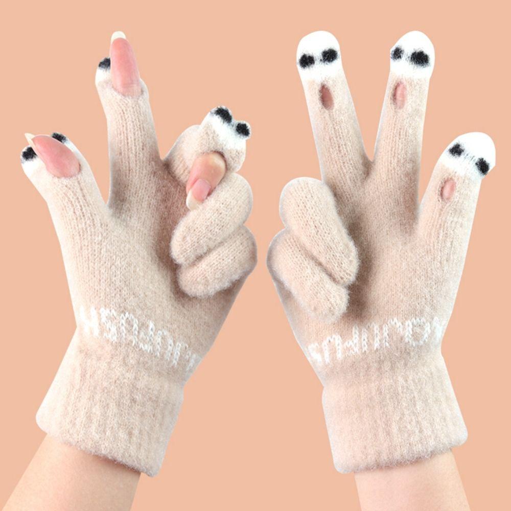 Găng tay SKJK dệt kim vải nhung mềm ấm áp chống gió hình gấu trúc/chữ/chạm được màn hình cảm ứng thời trang mùa đông