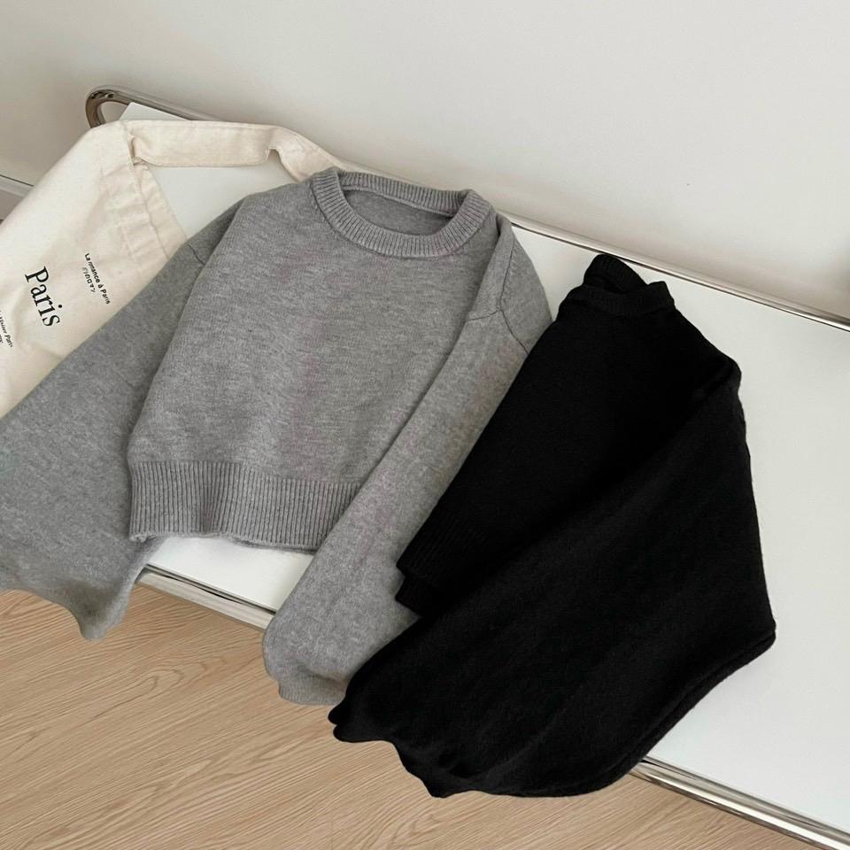 S29 Áo len croptop cổ tròn tay dài chất len lông thỏ hàng qc sukii.house