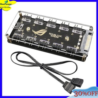 Boupower bộ chia cổng 1 thành 10 cổng argb hub 5v 3pin argb có đế tự dính cho quạt / đèn led