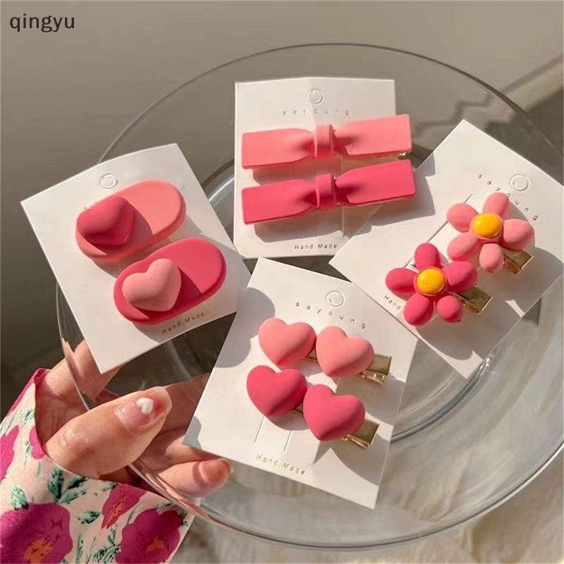 Mới Kẹp Tóc Hình Nơ / Trái Tim / Bông Hoa Màu Hồng Xinh Xắn Cho Bé Gái