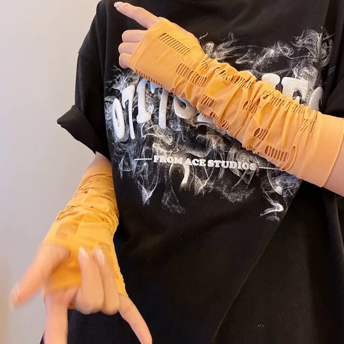 Găng Tay Hở Ngón Vải Lụa Lạnh ninja Phong Cách gothic punk Thời Trang Cho Nữ