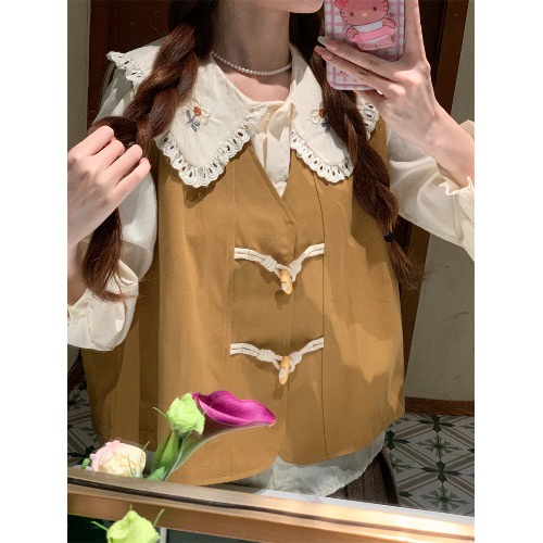 Áo Sơ Mi Tay Dài Dáng Rộng Cổ Búp Bê Thêu Họa Tiết Phong Cách retro Thời Trang Mùa Thu Cho Nữ