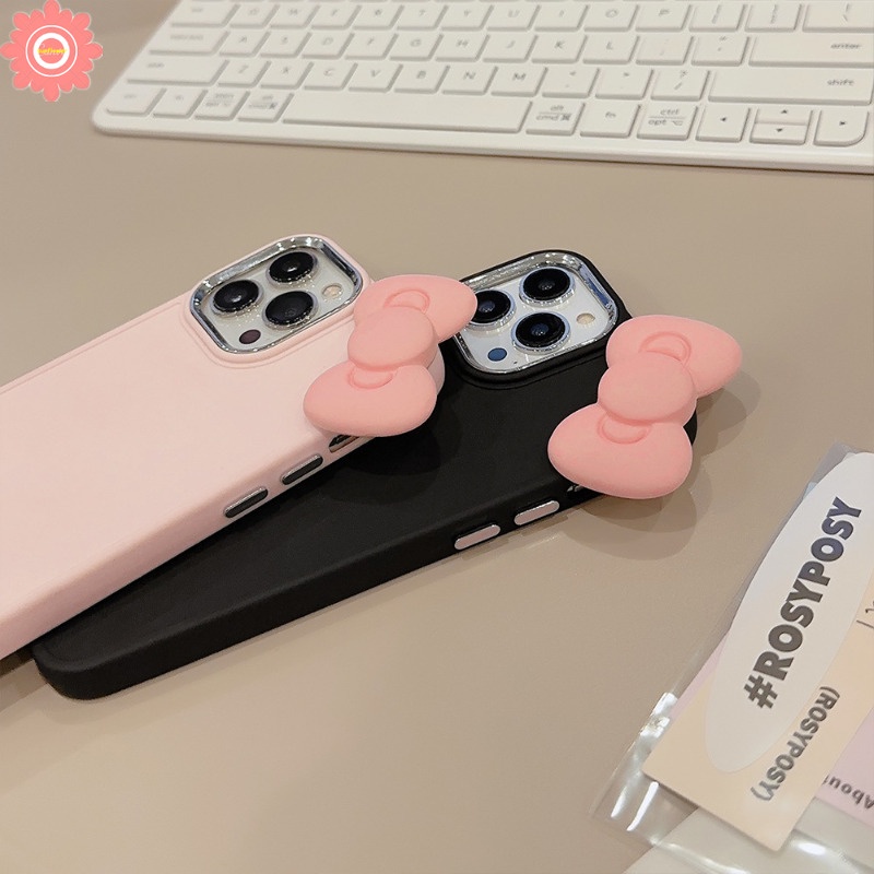 Ốp Điện Thoại Màu Trơn Trang Trí Nơ 3d Cho iphone 7plus 11 15 14 13 12 pro max xr 7 8 6 6s plus x xs max