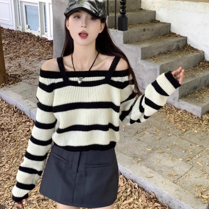 Áo sweater Dệt Kim Trễ Vai Thời Trang Thu Đông Kiểu Dáng Mới Quyến Rũ