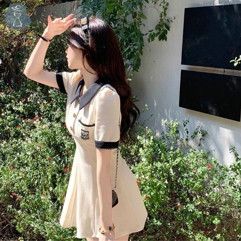 Đầm mini Dáng Chữ a Lưng Cao Phong Cách preppy Ngọt Ngào Cho Nữ Sinh
