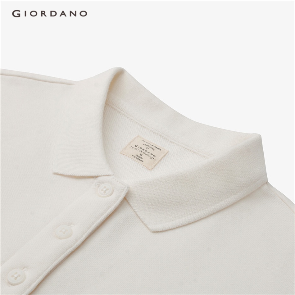 GIORDANO WOMEN Embroidery long sleeve loose polo shirt 05313784
