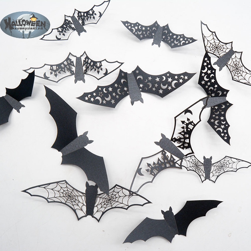 Set 12 / 24 / 36 sticker Dán Tường Hình Dơi 3d Trang Trí halloween
