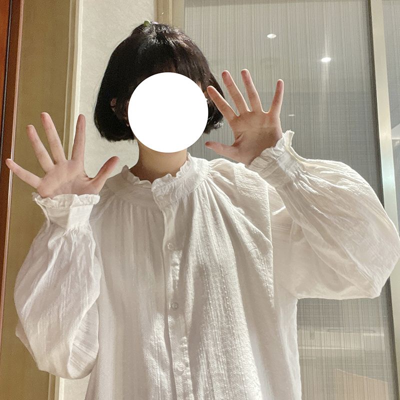 Áo Sơ Mi Trắng Cổ Đứng Dáng Rộng Phong Cách Nhật Bản Thời Trang Thu Đông