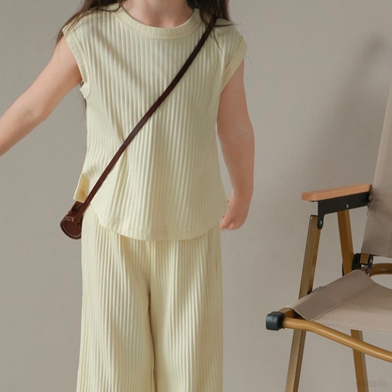 Set Áo Sát Nách Và Quần Dài Dáng Rộng Vải Lụa Mát Thời Trang Mùa Hè Cho Bé Gái