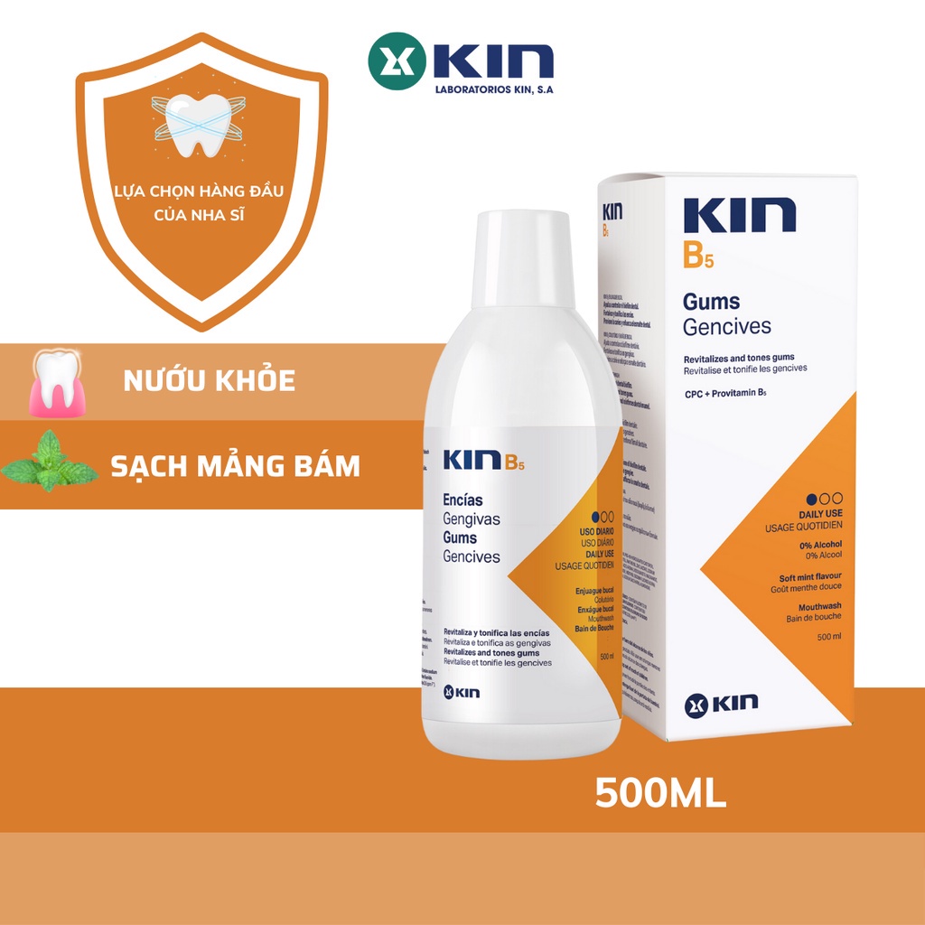 Nước Súc Miệng KIN B5 Phục Hồi Nướu Răng, Sạch Mảng Bám, Ngừa Viêm Nướu, Chống Sâu Răng Dùng Hàng Ngày, Chai 500ml