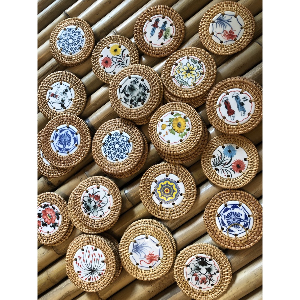 Lót mây sứ 9cm làm quà tặng decor xinh xắn  - Ceramic Coaster