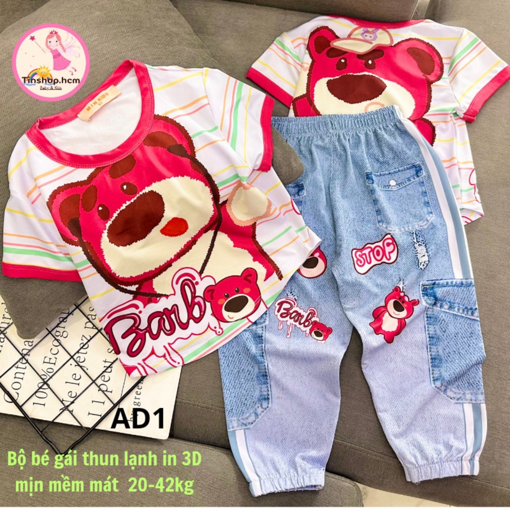 Đồ bộ bé gái size đại bộ dài bé gái thun lạnh 3D áo ngắn tay quần dài hot trend TINSHOP.HCM
