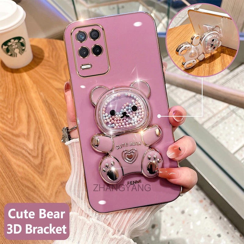 Ốp lưng realme 8 realme 8 pro Ốp Điện Thoại tpu Dẻo Mạ Màu 3D In Hình Gấu Nhỏ Đáng Yêu Có Giá Đỡ Cho realme 8 realme 8 pro