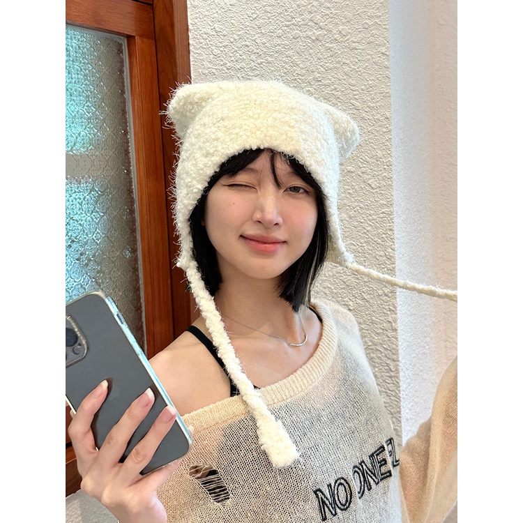 Mũ Dệt Kim Nhỏ Nhắn Hình Tai Gấu Dễ Thương Thời Trang Thu Đông Hàn Quốc 2023