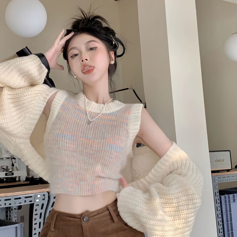 Bộ Áo Khoác cardigan Dệt Kim + Áo Hai Dây Xinh Xắn Theo Phong Cách Mùa Xuân Dành