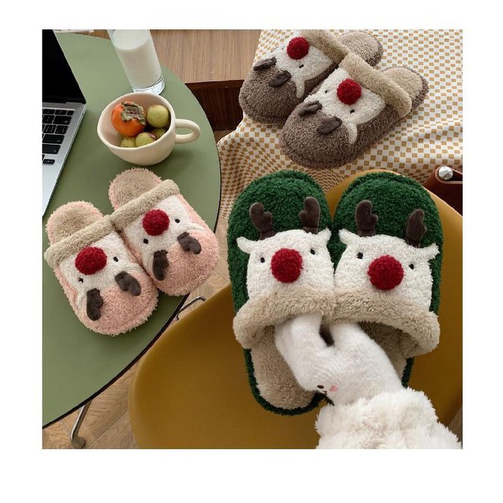 Thời Trang Dép Bông Đi Trong Nhà Chống Trượt Hình Tuần Lộc Giáng Sinh Đáng Yêu