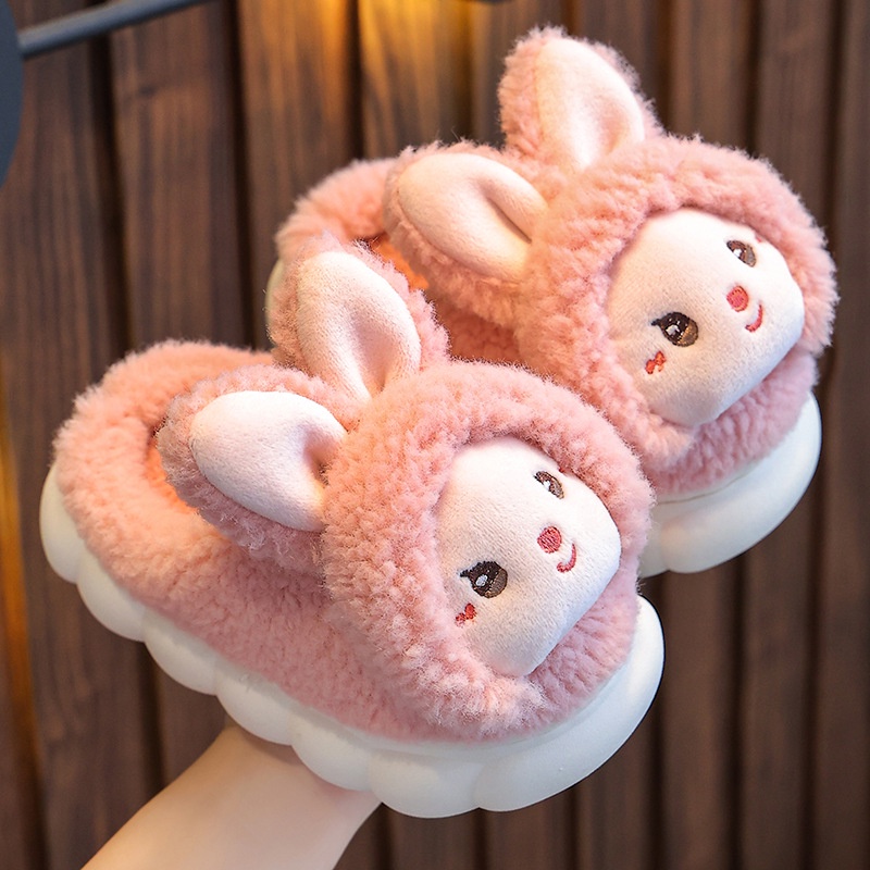 Dép Bông cotton Lót Nhung Ấm Áp Hình Thỏ Hoạt Hình Cho Bé