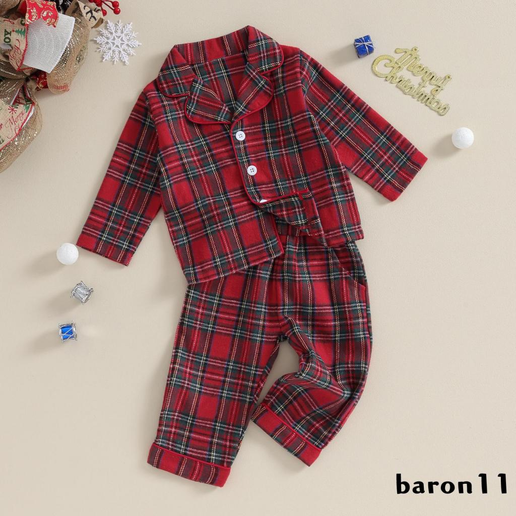 Bộ Đồ Ngủ Pijama Tay Dài Cài Khuy + Quần Dài Họa Tiết Caro Phong Cách Giáng Sinh Dễ Thương Cho Bé Gái k8lm