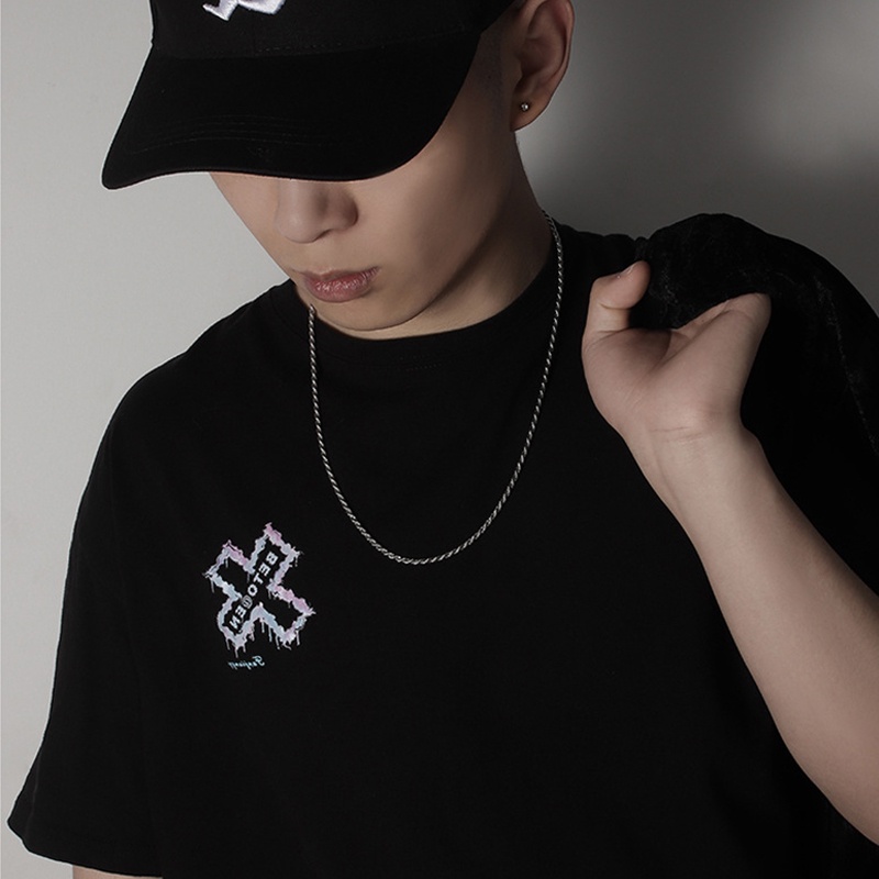 Vòng cổ Dạng Xoắn Bằng Thép Titan Không Gỉ Phong Cách hip hop Châu Âu Thời Trang Cho Nam