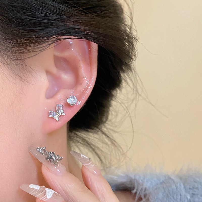 We flower set 4 Khuyên Tai Mạ Vàng 14k Đính Đá Sang Trọng