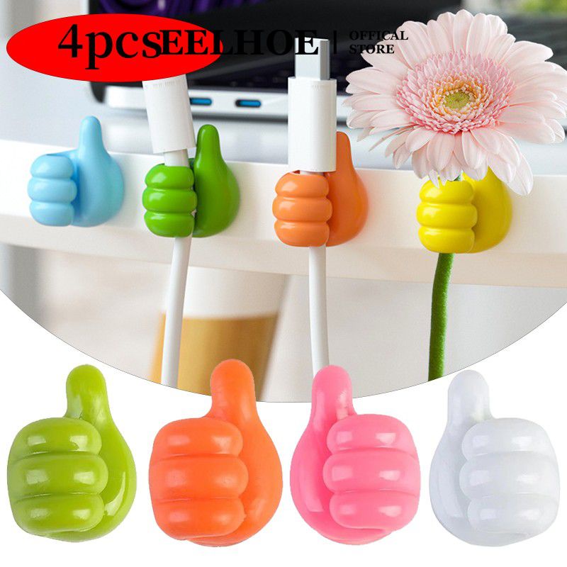 4 Móc gắn tường EELHOE thiết kế ngón tay cái bằng silicon treo chìa khóa quản lý dây cáp gọn gàng cho bàn văn phòng