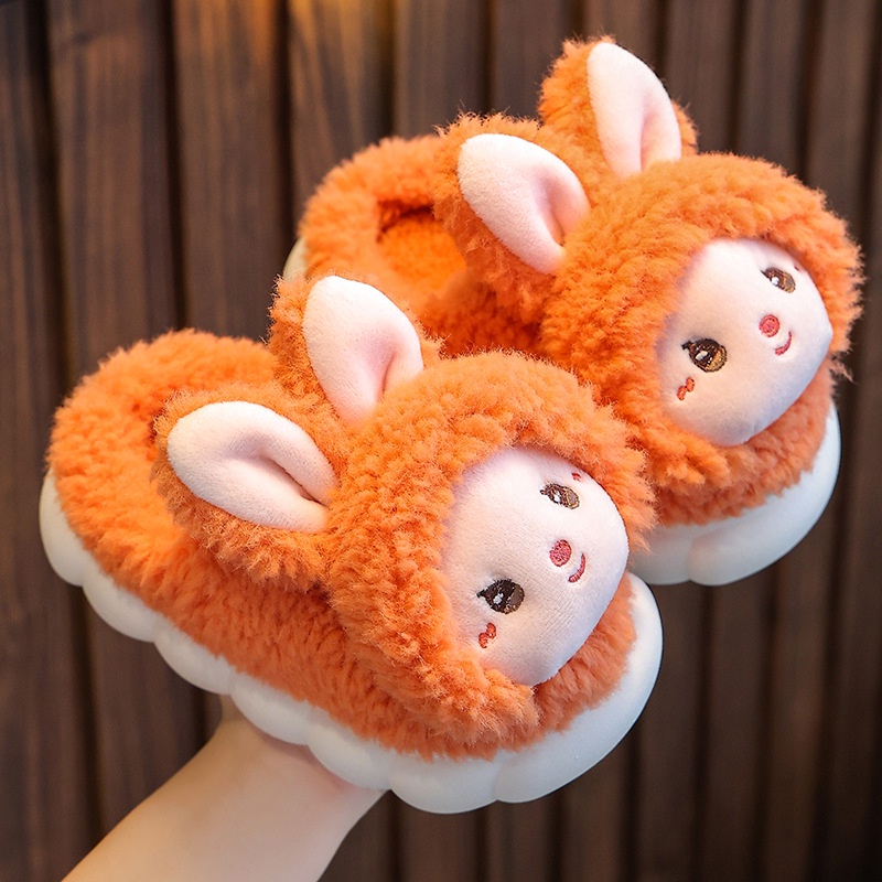 Dép Bông cotton Lót Nhung Ấm Áp Hình Thỏ Hoạt Hình Cho Bé