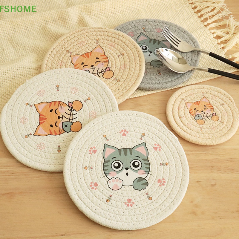 Thảm Lót Ly Họa Tiết Mèo Dễ Thương Trang Trí Bàn Ăn