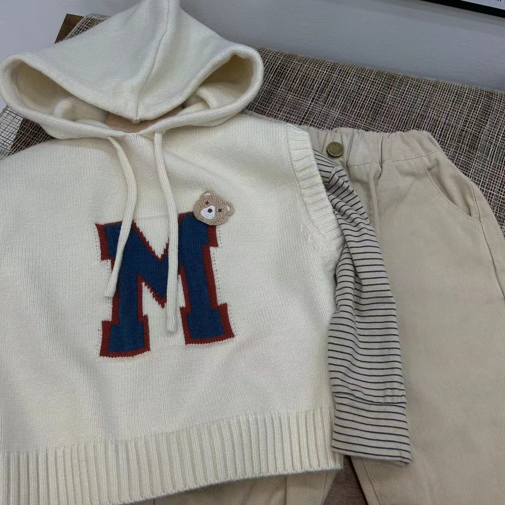 Áo Khoác Len Không Tay Có Mũ Trùm Thời Trang Mùa Thu 2023 Cho Bé Trai Và Bé Gái