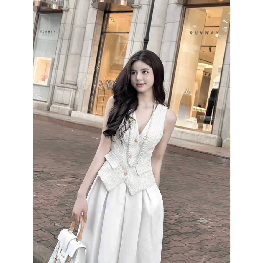 Set áo dạ peplum 2 túi +chân váy midi