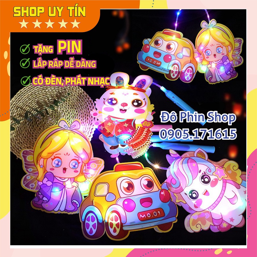 Lồng Đèn Trung Thu DIY cho bé mẫu mới năm 2023 hình gấu dâu, thỏ ngọc, búp bê, ô tô, khủng long