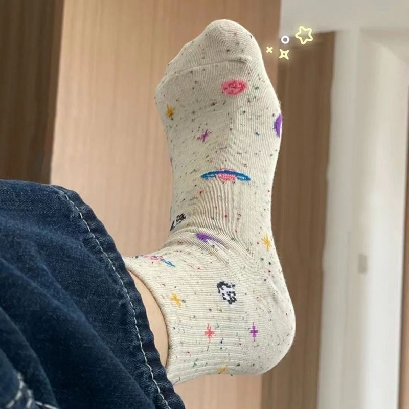Vớ Cotton Mềm Thêu Họa Tiết Bầu Trời Sao Dễ Thương Thời Trang Xuân Thu Cho Nữ y2k sokken