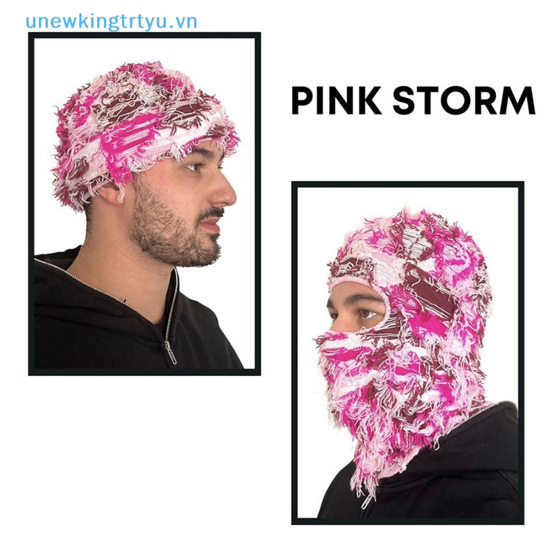 Unewtyu Mũ Len Trùm Đầu Kèm Khẩu Trang Che Mặt Họa Tiết Rằn Ri Phong Cách hip hop balaclava