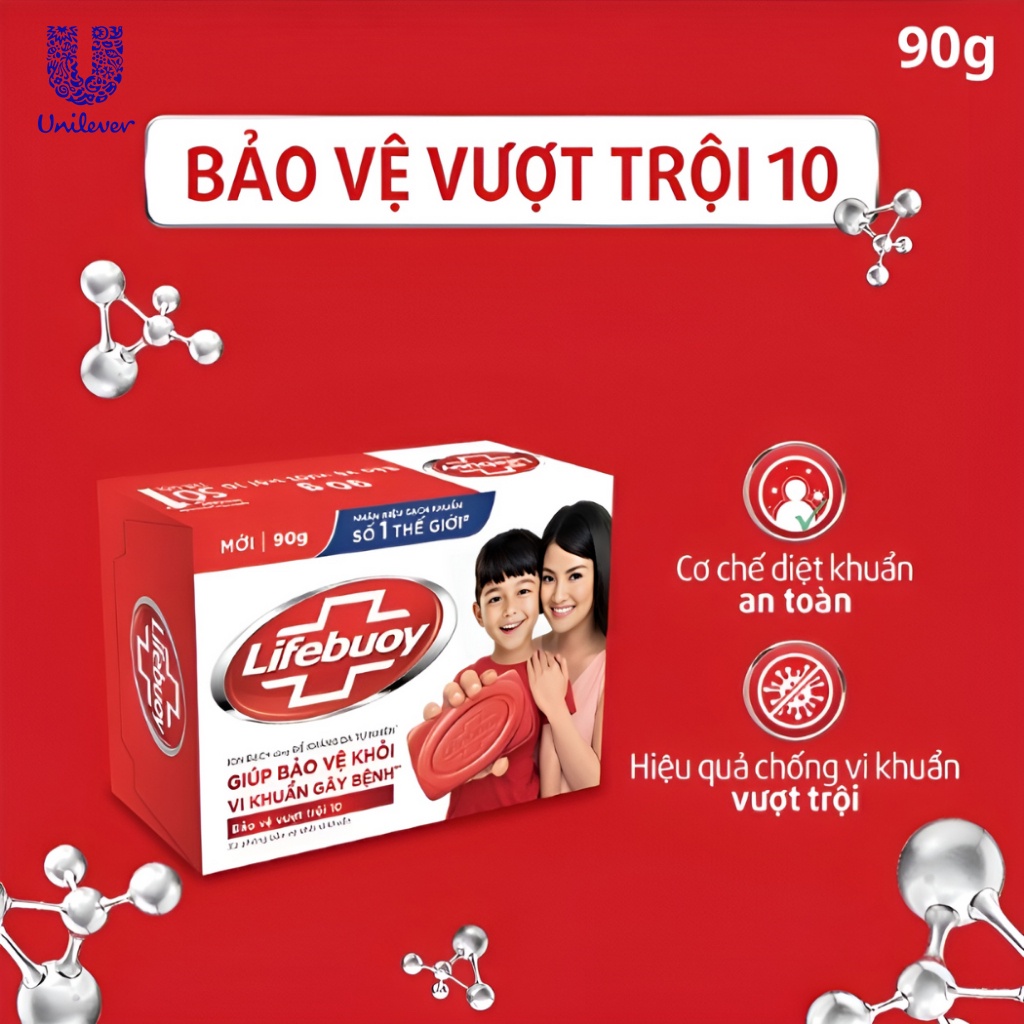 Bánh Xà Phòng Lifebuoy Ion Bạc Bảo Vệ Khỏi 99.9% Vi Khuẩn - 90G