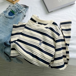 Suxi Phong Cách Hàn Quốc Retro Sọc Rời Lắp Áo Thun Dài Tay Cotton Cơ Bản Áo Nữ