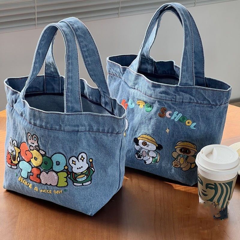 Túi Xách Vải denim Cỡ Lớn Thêu Họa Tiết Hoạt Hình Dễ Thương Phong Cách Nhật Bản Cho Nữ