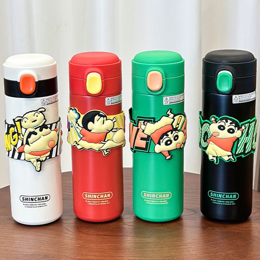 Bình Nước Giữ Nhiệt 450ml Bằng Thép Không Gỉ 304 In Hình Cậu Bé Bút Chì Dễ Thương