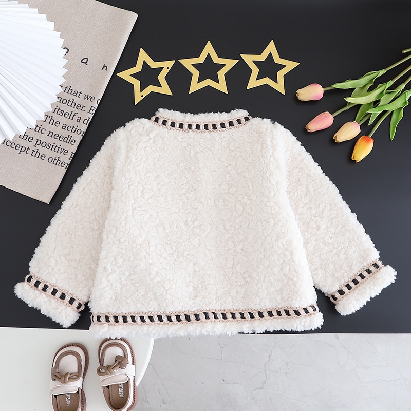 Áo Khoác Nhung Lông Xù Phối Màu Tương Phản Phong Cách Hàn Quốc Thời Trang Thu Đông Dành Cho Bé Gái