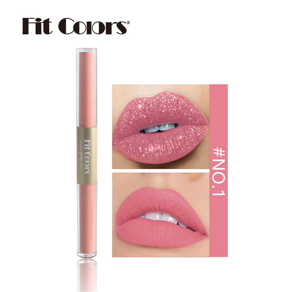 Fitcolors Cốc chống dính hai đầu Matte Pearl Lip Gloss Matte Velvet Smooth Pearlescent Lip Gloss Lip Glaze Liquid Hai đầu Lipstick Lip Glaze