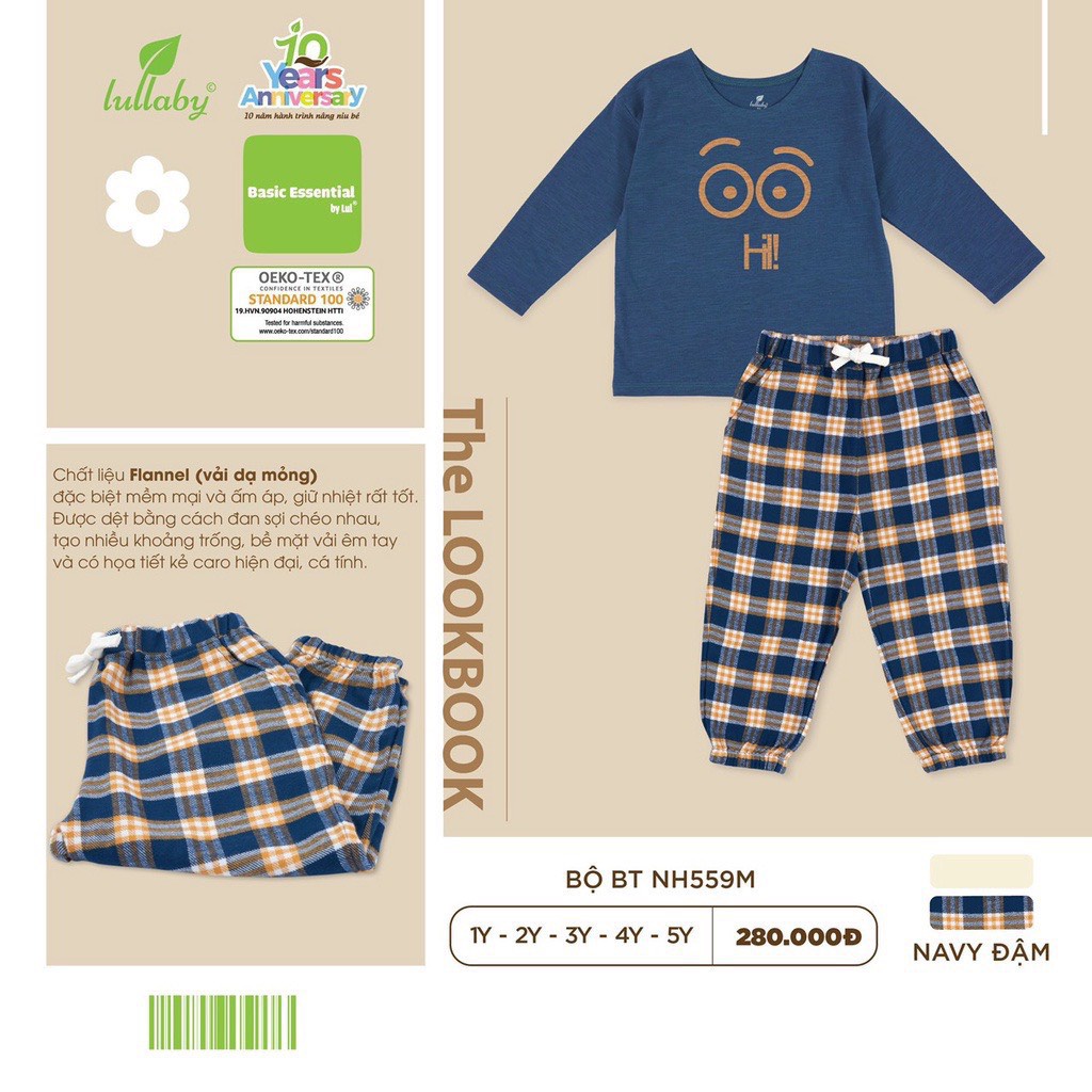 LULLABY Bộ quần áo dài tay thu đông xinh xắn cho bé trai bé gái cotton cho bé từ 7kg tới 20kg