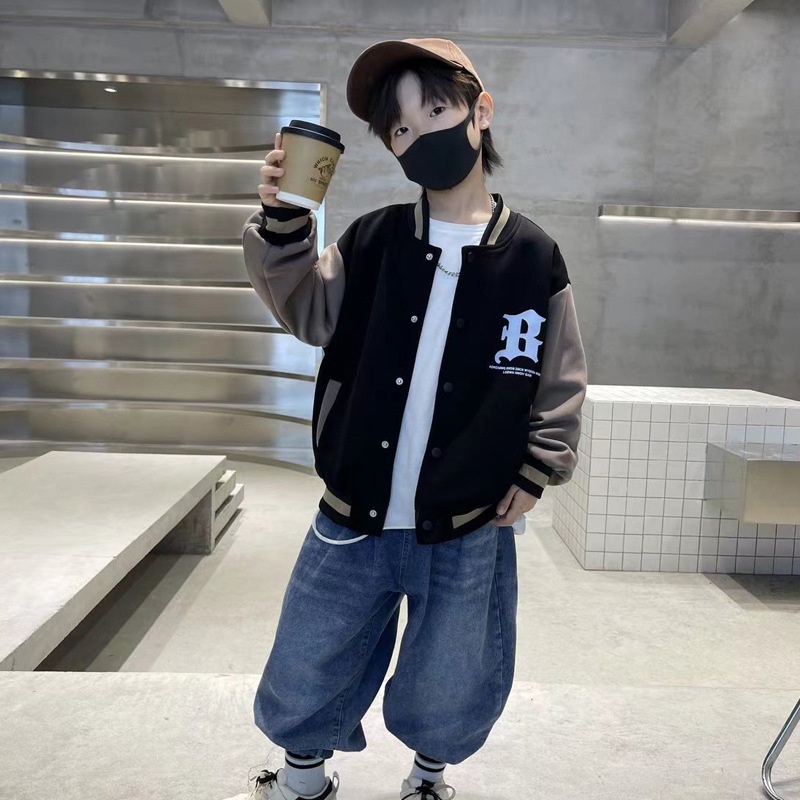 Áo Khoác Bóng Chày cotton Tay Dài Dáng Rộng 100-160cm Thời Trang Thu Đông Dành Cho Trẻ Em